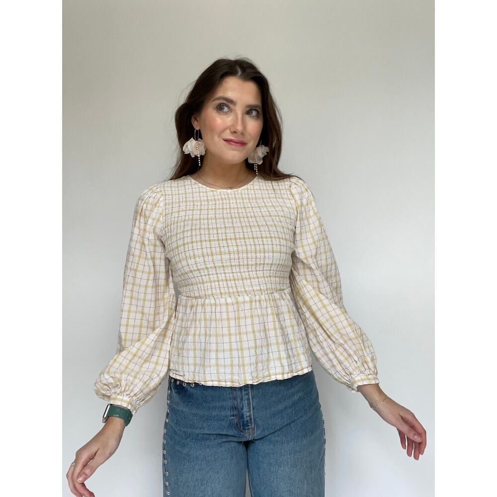 Universal Threads Yellow Plaid Shirred Top - Size Small